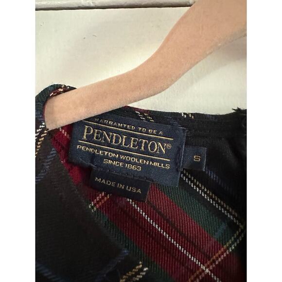 PENDLETON Virgin Wool Classic Plaid Preppy Tartan Topper Top Blouse Waist-Tie S - Picture 3 of 5